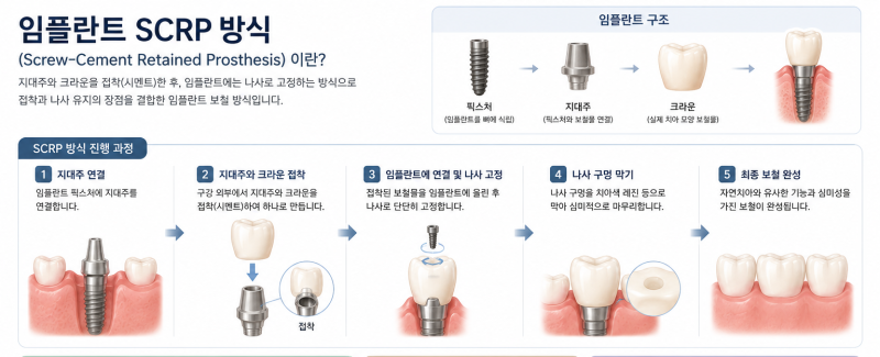 태전동치과 타 치과 임플란트 보철만 바꿔도 될까요? 7 임플란트 SCRP 방식의 진행 과정을 설명하는 그림